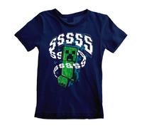 (2XL) Children's Minecraft Creepers Navy Crew Neck T-Shirt