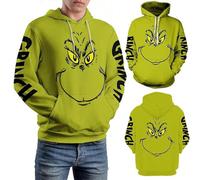 (2XL) Christmas Grinch 3D Printed Hoodies Men Women Hooded Sweatshirt The Green Monster Pullover Jumper Tops