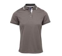 Premier Womens/Ladies Contrast Coolchecker Polo Shirt (Dark Grey/Silver) - Size 2XL