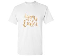 (2XL) Gorgeous Happy Easter Egg Festival Gold Text White Men T Shirt Tee Top
