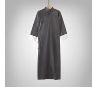 (2XL, grey) Cotton And Linen Gown Republic Of China Chinese Style Robe Jacket Men's Cross Talk Gown Performance Costume
