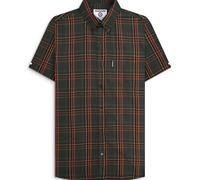 (2XL, Khaki/Orange) Lambretta Mens Check Shirt Short Sleeve Shirt