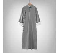 (2XL, light grey) Cotton And Linen Gown Republic Of China Chinese Style Robe Jacket Men's Cross Talk Gown Performance Costume
