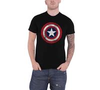 (2XL) Marvel Comics T Shirt Captain America Distressed Shield new Official Mens Black