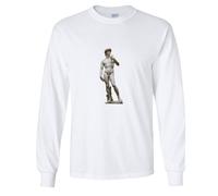 (2XL) Michelangelo Statue of David Marble Mens Long Sleeve T-Shirt White Tee Top
