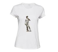 (2XL) Michelangelo Statue of David Sculpture White Ladies Women T Shirt Tee Top