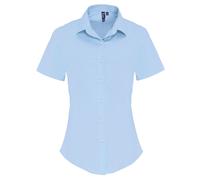 (2XL, Pale Blue) Premier Womens/Ladies Stretch Fit Poplin Short Sleeve Blouse