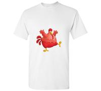 (2XL) Red Fat Chubby Chicken Bird Cock Cartoon Art White Men T Shirt Tee Top