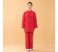 (2XL, red) Hemp Yarn Cotton Plus Silk Tai Chi Clothing Practice Clothing Performance Clothing Tai Chi Clothing Men And Women Martial Arts Kung Fu Clothing