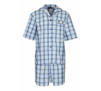 (2XL, Short Sleeve Checkered Blue) Mens Champion Cotton Blend Button Front Pyjama Set Nightwear Lounge Wear pajama