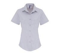 Premier Women's Stretch Fit Poplin Short Sleeve Blouse in Silver | Size: 2XL Premier Silver 2XL