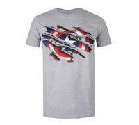 (2XL, Sports Grey/Blue/White) Captain America Mens Torn T-Shirt