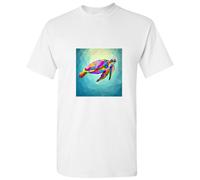 (2XL) Turtle Tortoise Underwater Colourful Abstract Art White Men T Shirt Tee Top