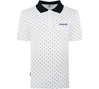 (2XL, White/Navy) Lambretta Mens Target AOP Premium Short Sleeve Cotton Casual Polo Shirt
