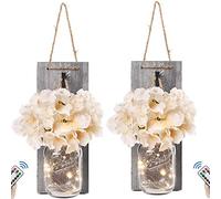2xLED String Light Rustic Wall Sconces Mason Jar Sconces Art Hanging Vintage Hanging Lights，2 Remote Control,LED Fairy Lamps for Living Room and Farmhouse Wall Decorchampagne