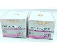 2xL'Oreal Paris Triple Active Moisturiser Day For Dry Sensitive Skin 50m