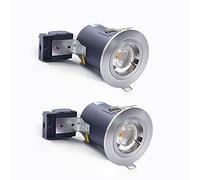 2XSweier 90 Minutes Fire Rated Recessed Ceiling Light IP20 GU10 LED Downlight, Equipped with GU10 Lamp Socket Junction Box Spotlight.(Not Including Bulb) Satin Nickel