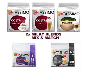 2xTASSIMO T DISCS FULL PACKS:CAPPUCCINO,CHAI TEA LATTE,HOT CHOCOLATE, LATTE.PODS