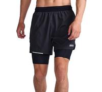 2XU Mens, Aero 2-in-1 5 Inch Shorts Black/Silver Reflective, XL