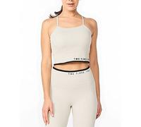 2XU Women's Engineered Longline Crop Sports Bra, Oatmeal/Black, L UK