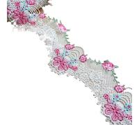 2Yards 14cm Wide Black Lace Trim Craft Flower Polyester Fabric Floral Embroidered Applique Decorated(White)