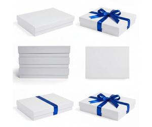 2you 1x Premium Large Gift Box with Lid, A4 Sized Luxury Rigid Presentation Stationery Gift Box 35mm (White) 31x21x3.5cm, Storage Cardboard Organiser, Jewellery Gifts, Decorative Shallow Flat Case