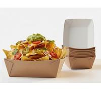 2you 50 Pack Kraft Paper Food Trays, Hot Box 13.5 x 11.5 x 4.5 cm Single Use Cardboard Serving Boats, Oilproof Takeaway Disposable Containers for Party, BBQ, Picnic, Nachos, Chips, Burgers, Snacks