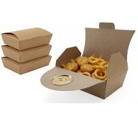2you 50 x Kraft Food Boxes Takeaway Containers with Folding Lid & Dip Holder - Disposable Cardboard Noodle Rice Boxes for Catering, Deli, Street Food & Delivery