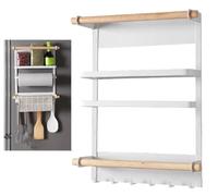2you Magnetic Spice Rack for Fridge White with Kitchen Roll Holder Shelf and 6 Hooks, Utensil & Paper Towel Holder Kitchen Storage Organiser