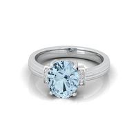 3.00 CARAT NATURAL SKY BLUE AQUAMARINE AND DIAMOND WOMEN'S ENGAGEMENT RING - MARCH BIRTH STONE SIZE-J