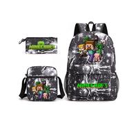 (3_02) Minecraft 3pcs Sets Backpack Mochila Kids Capacity Bags-2