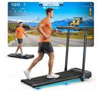 3.0HP Treadmills with 10% Incline Adjustable Height 1-14KM/H Under desk Walking Pad with Foldable Handrail Removable Desk Running Machine for Home/Office Jogging App Support