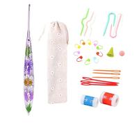 3.0mm Crochet Hooks, Aluminium Crochet Hook with Resin Transparent Bling Dried Flowers Handle, Ergonomic Crochet Hooks for Arthritic Hands, Beginners & Professional Christmas New Year's Crochet Kit