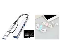 3&1 Bundle Includes 5&1 USB-C, USB 2.0, USB 3.0, Micro-SD, Standard-SD Docking Station with Complementary 32GB Micro-SD Card and 4 EA Silicone Data Cable Ties