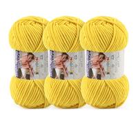 3 * 100g Chunky Yarn for Crocheting and Knitting - Easy to Use Plush Chenille Super Bulky Yarn 393yds - Ultra Soft Velvet Baby Blanket Yarn for Beginners & Amigurumi Projects, Golden Yellow