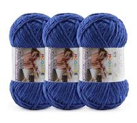 3 * 100g Chunky Yarn for Crocheting and Knitting - Easy to Use Plush Chenille Super Bulky Yarn 393yds - Ultra Soft Velvet Baby Blanket Yarn for Beginners & Amigurumi Projects, Dark Blue