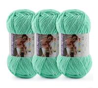 3 * 100g Chunky Yarn for Crocheting and Knitting - Easy to Use Plush Chenille Super Bulky Yarn 393yds - Ultra Soft Velvet Baby Blanket Yarn for Beginners & Amigurumi Projects, Aqua Green