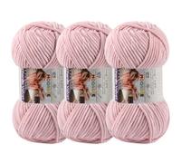 3 * 100g Chunky Yarn for Crocheting and Knitting - Easy to Use Plush Chenille Super Bulky Yarn 393yds - Ultra Soft Velvet Baby Blanket Yarn for Beginners & Amigurumi Projects, Light Pink