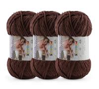 3 * 100g Chunky Yarn for Crocheting and Knitting - Easy to Use Plush Chenille Super Bulky Yarn 393yds - Ultra Soft Velvet Baby Blanket Yarn for Beginners & Amigurumi Projects, Dark Coffee