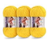 3 * 100g Chunky Yarn for Crocheting and Knitting - Easy to Use Plush Chenille Super Bulky Yarn 393yds - Ultra Soft Velvet Baby Blanket Yarn for Beginners & Amigurumi Projects, Turmeric
