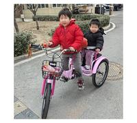 3 - 11 Age Tricycle Rickshaw Single Brake on Front Wheel, Cruiser Tricycles/ Tandem Trike Bike with Back Seat & Basket, Toddler/ Kids/ Childs Heavy Duty 3 Wheels Bicycle Foldable Portable(Pink,20in)