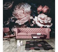 312x219cm bedroom floral decor wallpaper Black Pink roses flowers wall mural art
