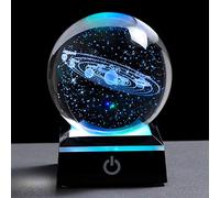 3.15" (80 mm) Solar System Crystal Ball 3D Sun System Planets Model Globe with LED Base Home Decorative Ornament Astronomy Gifts (Black base)