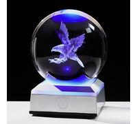 3.15"/ 8CM Crystal Ball 3D Engraved Eagle Gifts for Men Kids Glass Sphere with LED Colorful Base Ideas on Birthday Christmas Graduation for Him Home Decor Figurine