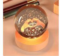 3.15 in Crystal Heart Sign Ball Lamp with Wooden Base, 3D Crystal Ball Night Light, 16 Colors, Remotely Controlled, Christmas Birthday Day’s Gifts for Women Moms Girlfriends Girls