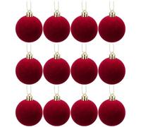 3.15 Inch Burgundy Velvet Christmas Baubles for Christmas Tree Flocked Plastic Baubles Christmas Hanging Decorations