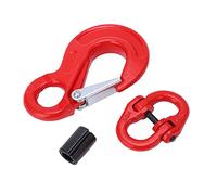 3.15 Tons Lifting Hook with Latch Eye Sling Hook, Crane Hoisting Hardware Set with Double Ring Buckle, Forged 35 Chrome Molybdenum Steel, Red Paint Finish, for Port, Construction &