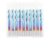 3.175x17mm Spiral Router Bit Set | 10PCS Tungsten Steel CNC End Mill for Wood/Acrylic/PCB | Nano Blue Coated Ball Nose Bit for 3D Carving & Milling
