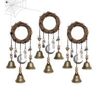 3/2/1 Witch Bells Protection for Door Knob, Witch Wind Chimes Wreath, Handmade Hanging Bells Wiccan Magic, Witchy Things Clear Negative Energy Witchcraft Supplies for Halloween Home Room Decor (3)