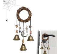 3/2/1 Witch Bells Protection for Door Knob, Witch Wind Chimes Wreath, Handmade Hanging Bells Wiccan Magic, Witchy Things Clear Negative Energy Witchcraft Supplies for Halloween Home Room Decor (1)